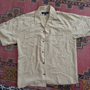 Silver Edition Quiksilver Beige/Mustard Short Sleeve Button Down Shirt Sz L